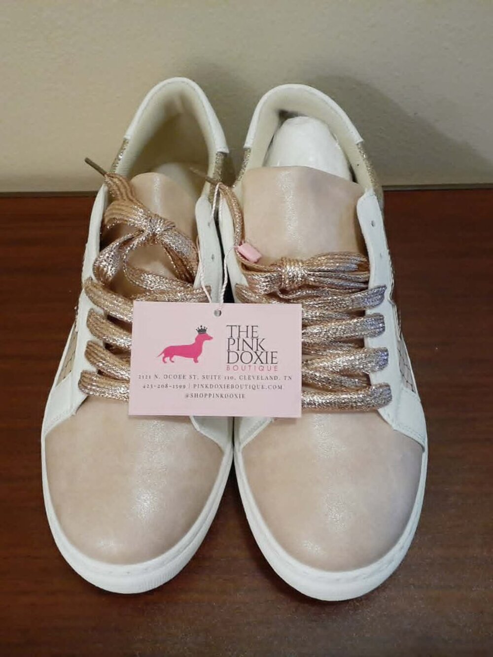 Gold Glitter Star Patchwork Leather Lace-Up Sneakers - Picture 12 of 16